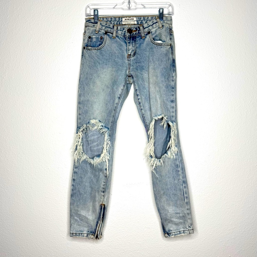 One X One Teaspoon Blue Malt‎ Freebirds Light Wash Distressed Knee Jeans Size 25